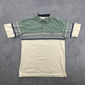 Vintage 80s/90s Palmland Club Polo Shirt Men Large Green Cream Striped Shrt Slv